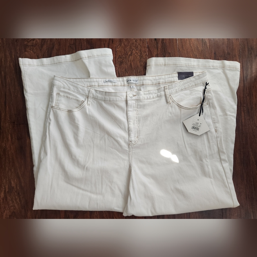 Ava & Viv Women White Jeans High Rise Stretch Denim Wide Leg Classic Plus Size26